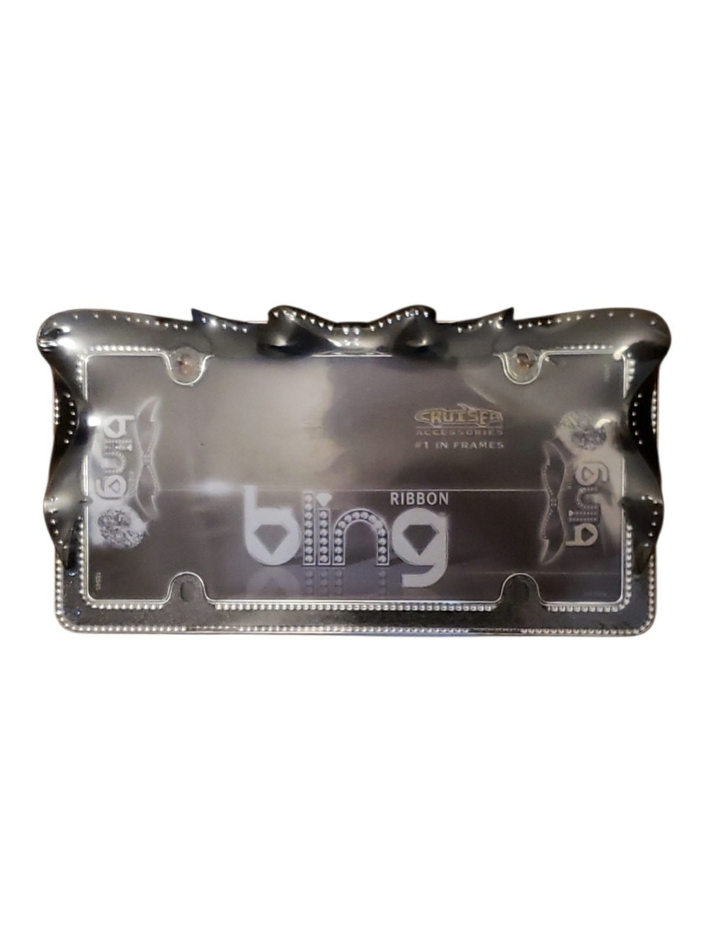 Ribbon Bling Decorative License Plate Frame in Silver